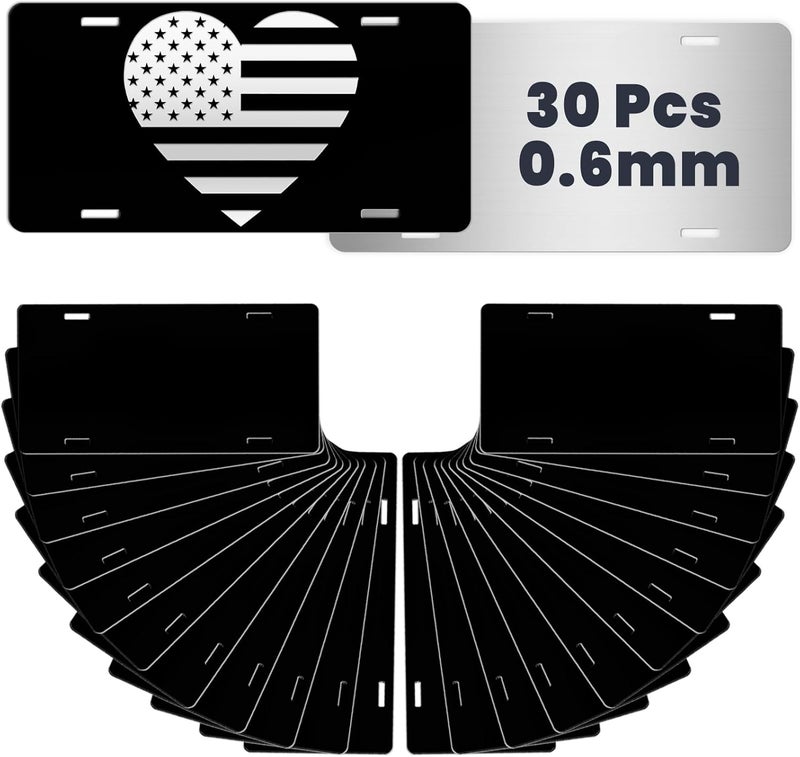 AceSubli 30 Pcs Black License Plate Blanks, Metal Aluminum License Plate for Laser Engraving, Vinyl, UV Printing, 6x12 Inch Metal Front Car Tag Sign Blanks Bulk for Custom Design Gift Thickness 0.6mm - Image 1